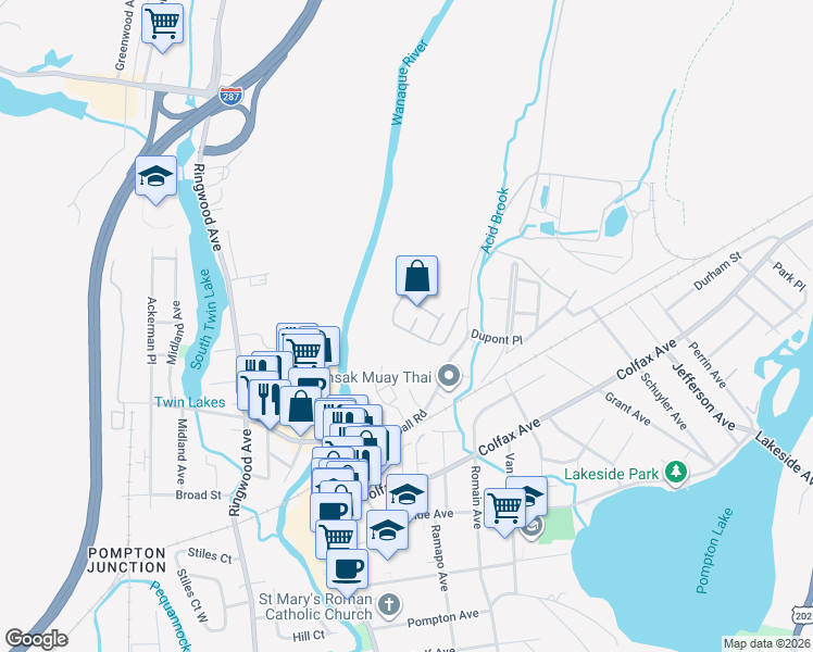map of restaurants, bars, coffee shops, grocery stores, and more near 17 Mountainside Drive in Pompton Lakes