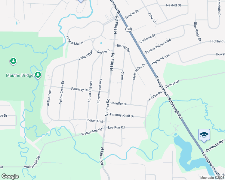 map of restaurants, bars, coffee shops, grocery stores, and more near 7425 North Lima Road in Youngstown