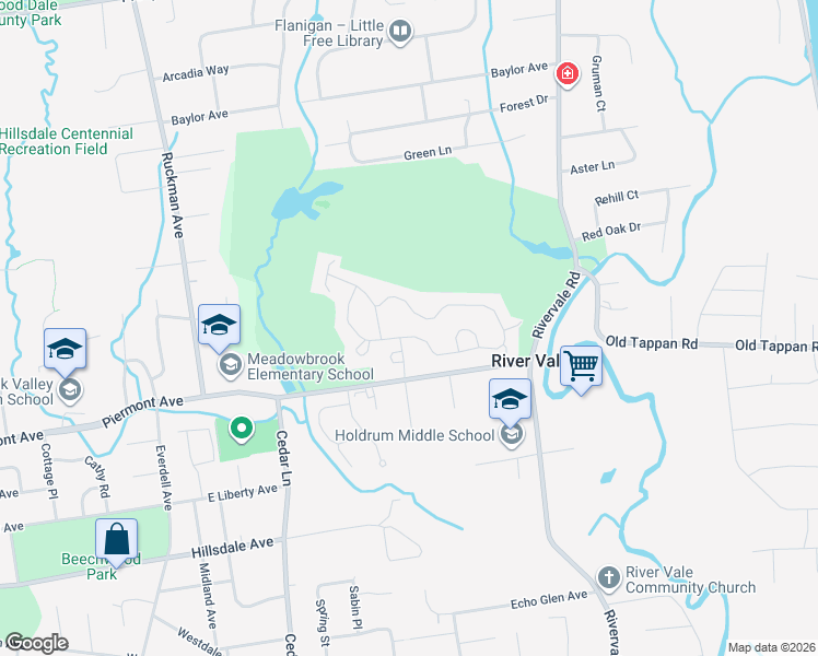 map of restaurants, bars, coffee shops, grocery stores, and more near 449 Rivervale Road in River Vale