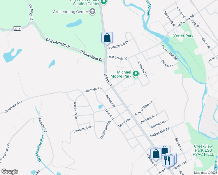 map of restaurants, bars, coffee shops, grocery stores, and more near 455-499 Crescent Rd in Stroudsburg