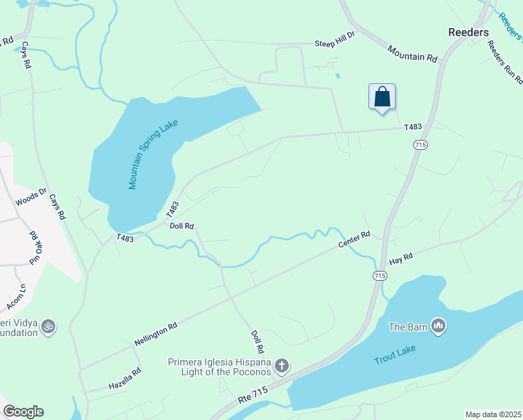 map of restaurants, bars, coffee shops, grocery stores, and more near 7535 Mountain Lane in Stroudsburg