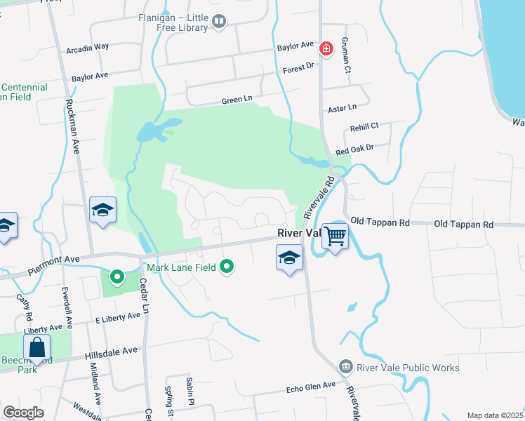 map of restaurants, bars, coffee shops, grocery stores, and more near 455 Rivervale Road in River Vale