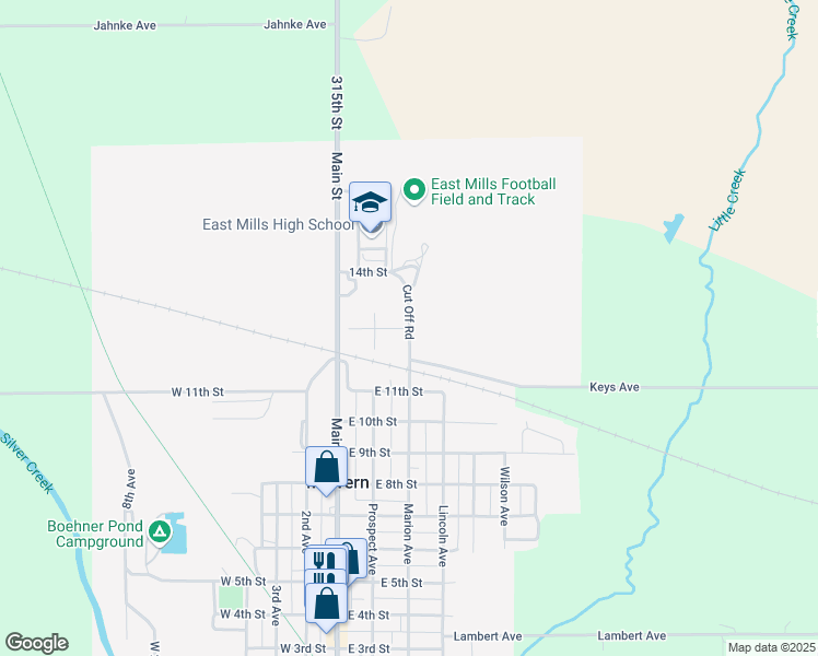 map of restaurants, bars, coffee shops, grocery stores, and more near Cut Off Road in Malvern