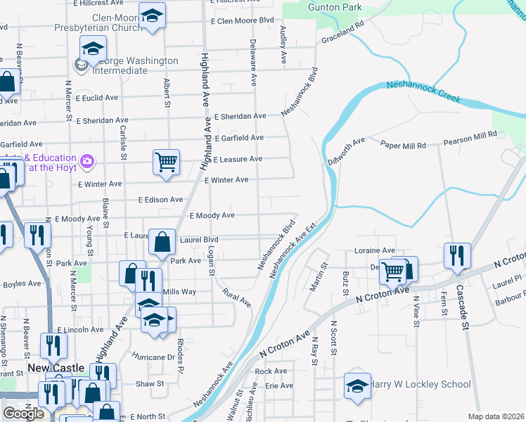map of restaurants, bars, coffee shops, grocery stores, and more near 902 Delaware Avenue in New Castle
