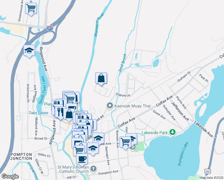 map of restaurants, bars, coffee shops, grocery stores, and more near 101 Mountainside Drive in Pompton Lakes