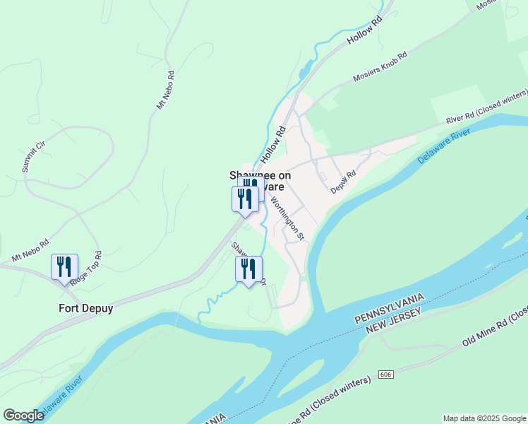 map of restaurants, bars, coffee shops, grocery stores, and more near 532 River Road in East Stroudsburg