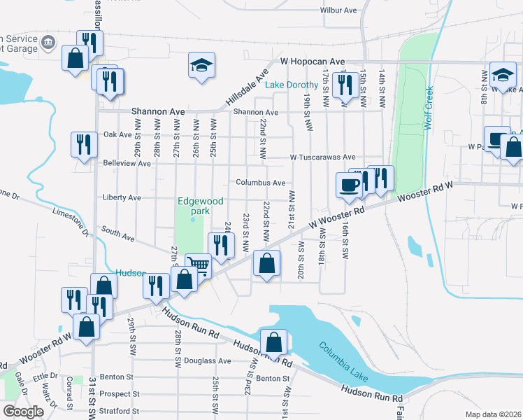 map of restaurants, bars, coffee shops, grocery stores, and more near 1069 Liberty Avenue in Barberton