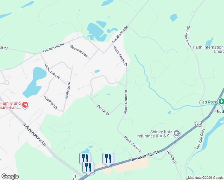 map of restaurants, bars, coffee shops, grocery stores, and more near 205 Rhapsody Run in East Stroudsburg