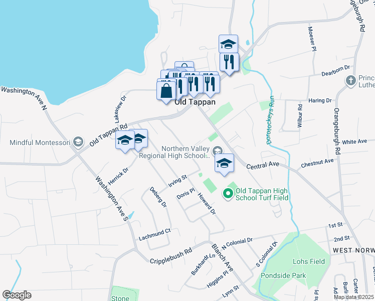 map of restaurants, bars, coffee shops, grocery stores, and more near 40 Russell Avenue in Old Tappan