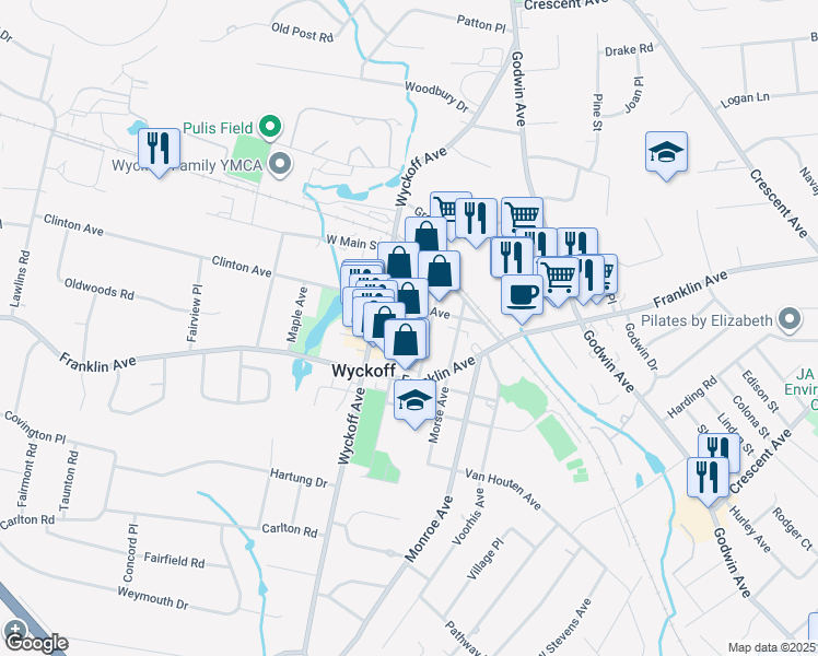 map of restaurants, bars, coffee shops, grocery stores, and more near 652 Wyckoff Avenue in Wyckoff