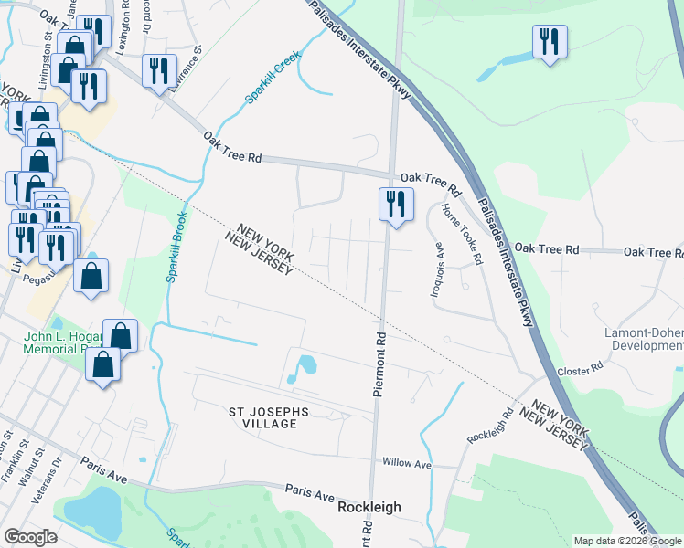 map of restaurants, bars, coffee shops, grocery stores, and more near 46 Park Avenue in Palisades
