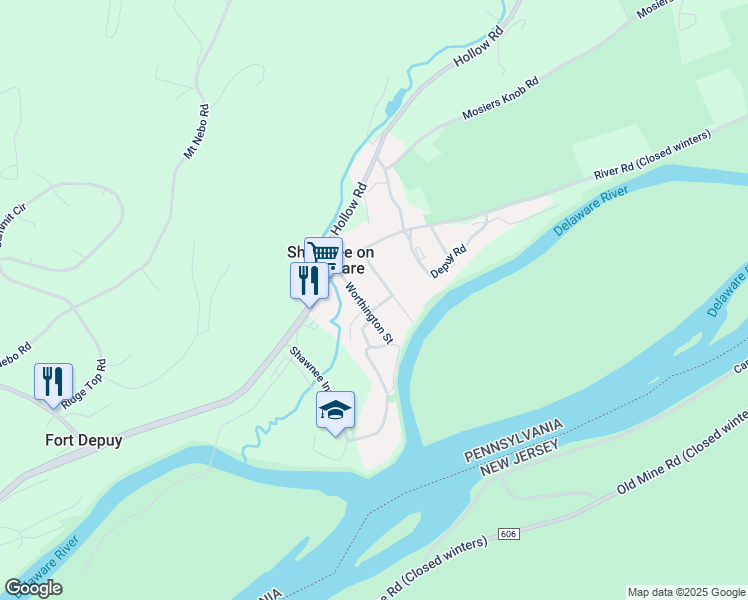 map of restaurants, bars, coffee shops, grocery stores, and more near 107 Lenape Drive in East Stroudsburg