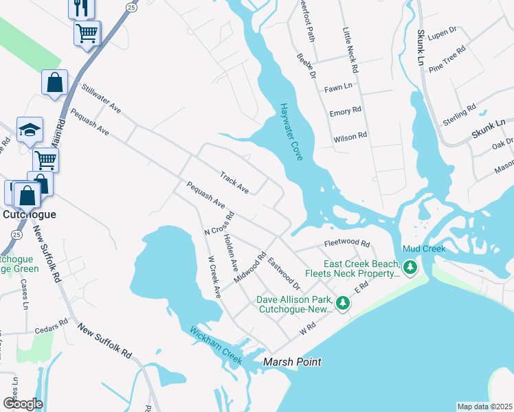 map of restaurants, bars, coffee shops, grocery stores, and more near 1230 Track Avenue in Cutchogue