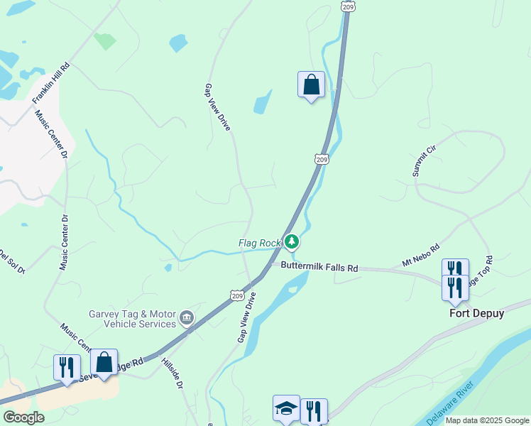 map of restaurants, bars, coffee shops, grocery stores, and more near 2296 Gap View Drive in East Stroudsburg