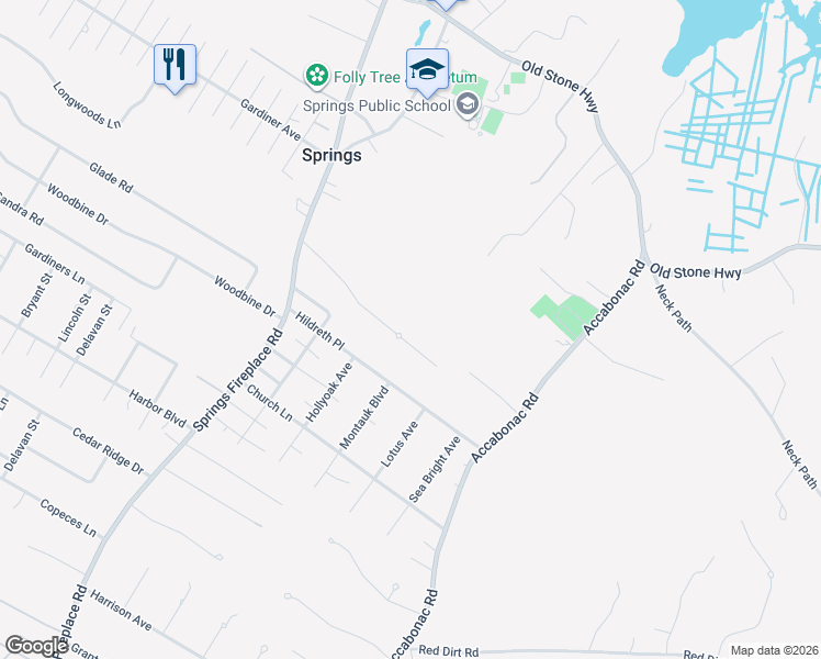 map of restaurants, bars, coffee shops, grocery stores, and more near 17 Parsons Close in East Hampton