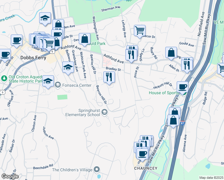 map of restaurants, bars, coffee shops, grocery stores, and more near 7 Lisa Court in Dobbs Ferry