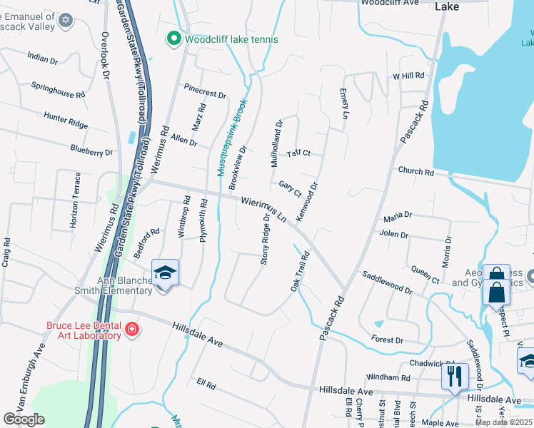 map of restaurants, bars, coffee shops, grocery stores, and more near 161 Wierimus Lane in Hillsdale