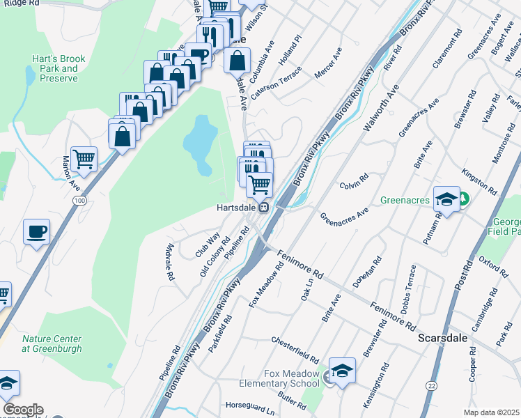 map of restaurants, bars, coffee shops, grocery stores, and more near 210 East Hartsdale Avenue in Hartsdale