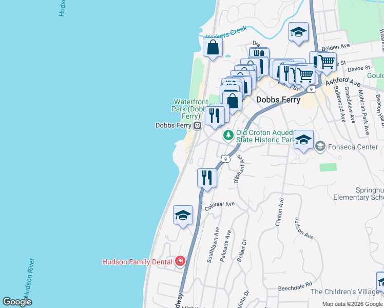 map of restaurants, bars, coffee shops, grocery stores, and more near 14 Highview Circle in Dobbs Ferry