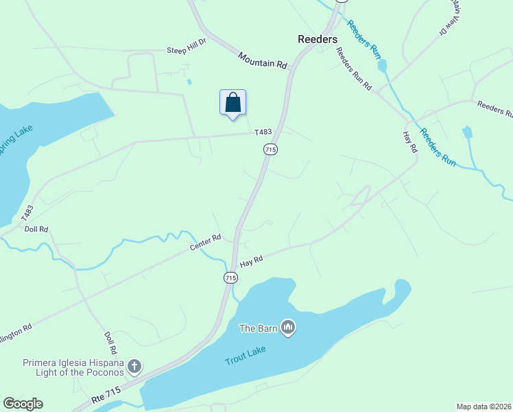 map of restaurants, bars, coffee shops, grocery stores, and more near 2044 Route 715 in Stroudsburg