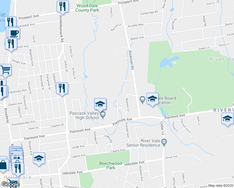 map of restaurants, bars, coffee shops, grocery stores, and more near 100 Country Lane in Hillsdale