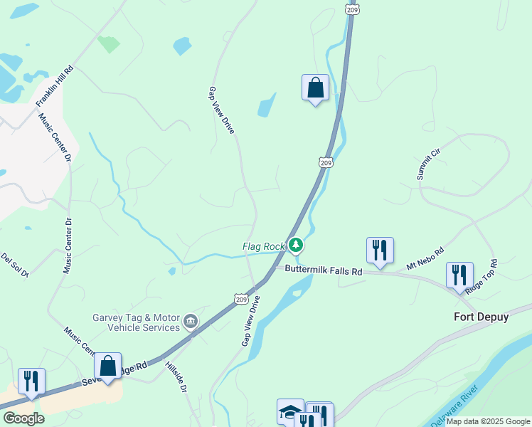 map of restaurants, bars, coffee shops, grocery stores, and more near 2296 Gap View Drive in East Stroudsburg