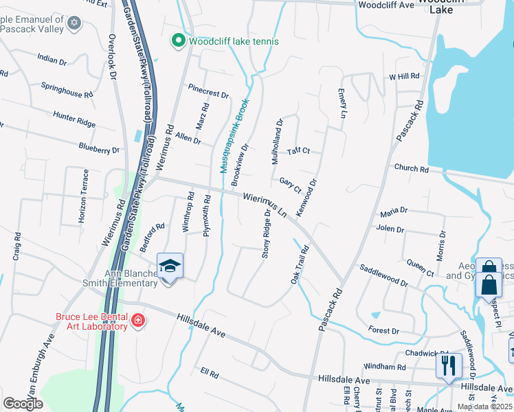 map of restaurants, bars, coffee shops, grocery stores, and more near 161 Wierimus Lane in Hillsdale