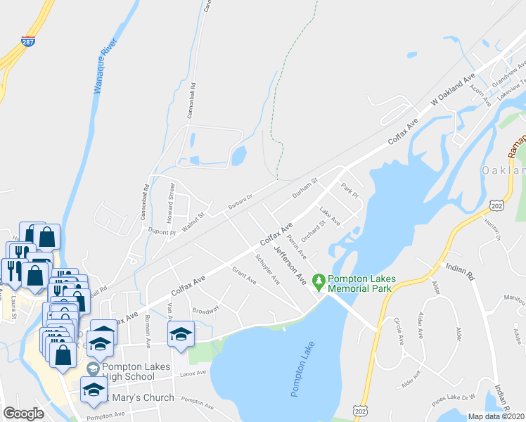 map of restaurants, bars, coffee shops, grocery stores, and more near 134 Perrin Avenue in Pompton Lakes