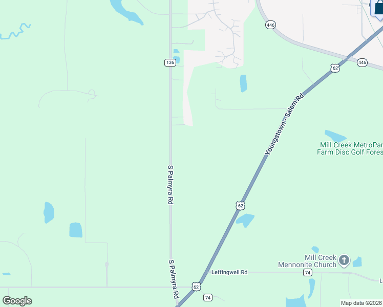map of restaurants, bars, coffee shops, grocery stores, and more near 7425 South Palmyra Road in Canfield