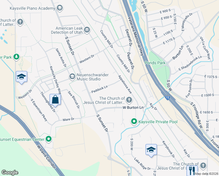 map of restaurants, bars, coffee shops, grocery stores, and more near 375 Paddock Lane in Kaysville