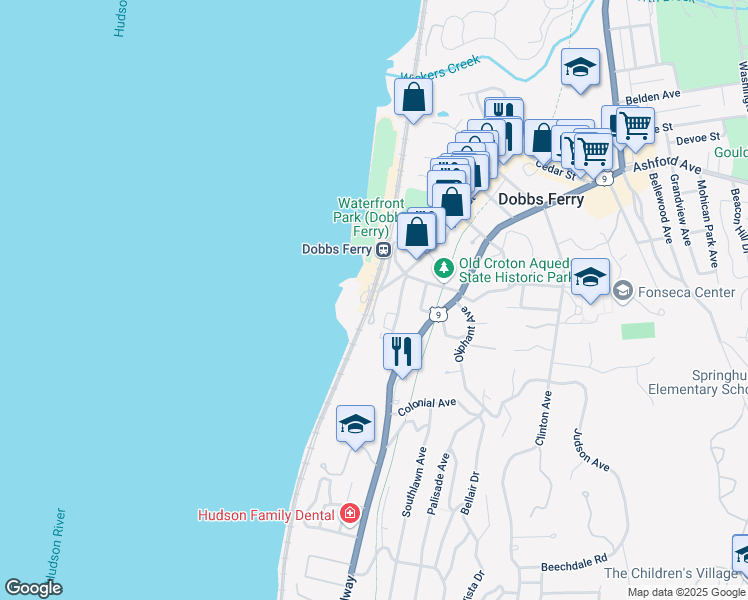 map of restaurants, bars, coffee shops, grocery stores, and more near 14 Highview Circle in Dobbs Ferry