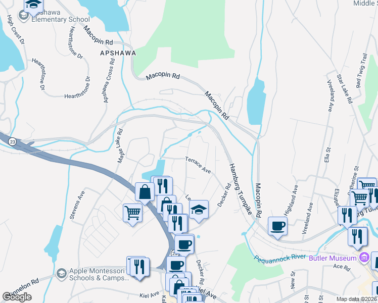 map of restaurants, bars, coffee shops, grocery stores, and more near 28 Sunset Avenue in Butler