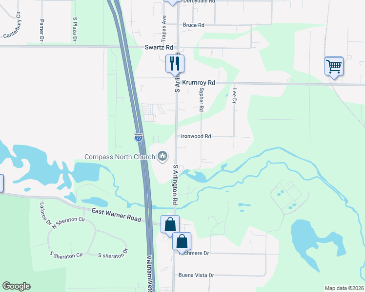 map of restaurants, bars, coffee shops, grocery stores, and more near 2234b South Arlington Road in Akron