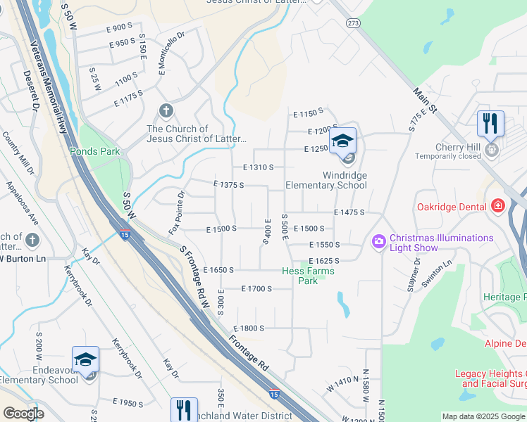 map of restaurants, bars, coffee shops, grocery stores, and more near 1450 South 400 East in Kaysville