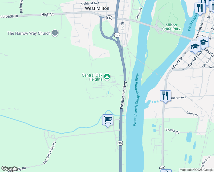 map of restaurants, bars, coffee shops, grocery stores, and more near 43 Ridge Avenue in West Milton