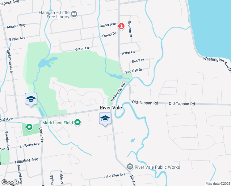 map of restaurants, bars, coffee shops, grocery stores, and more near 455 Rivervale Road in River Vale