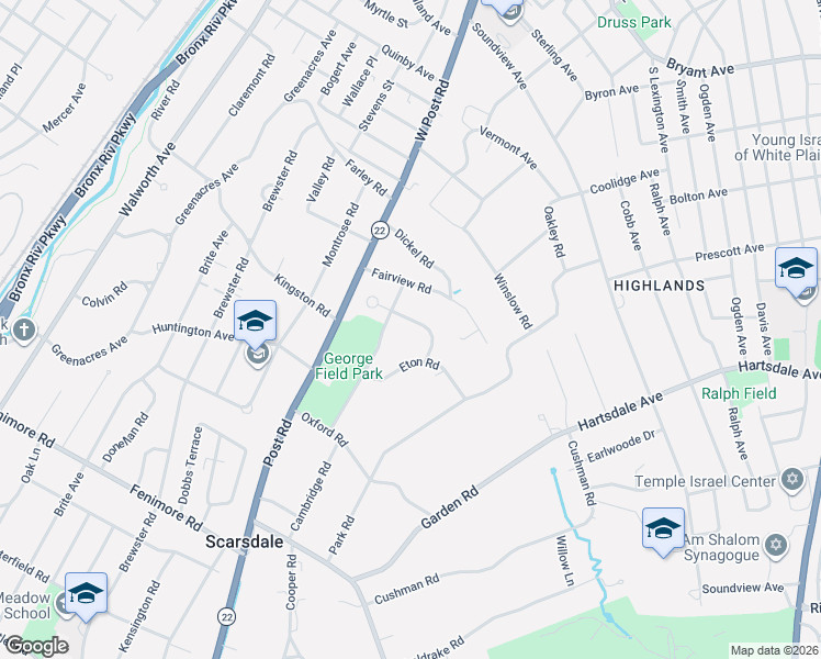 map of restaurants, bars, coffee shops, grocery stores, and more near 17 Windmill Lane in Scarsdale