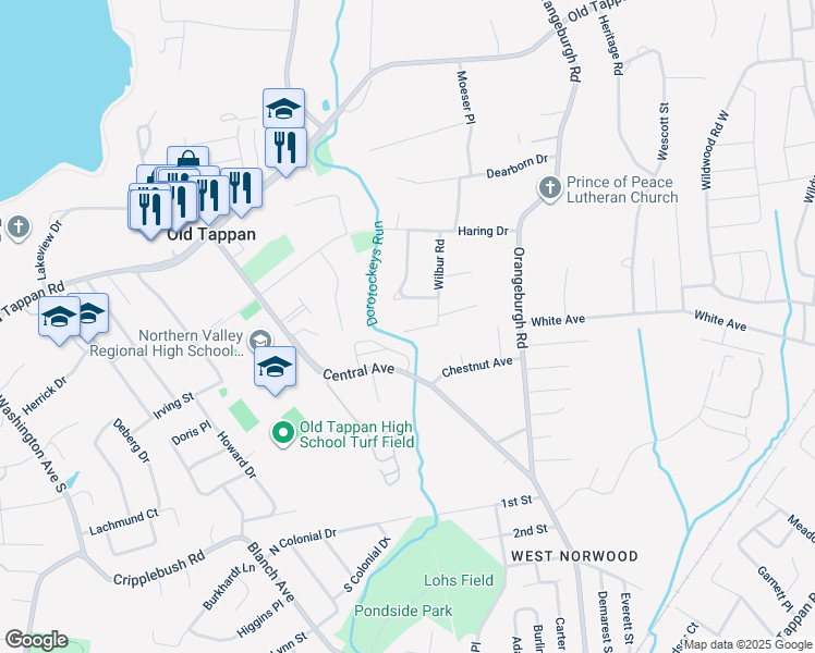 map of restaurants, bars, coffee shops, grocery stores, and more near 155 Brownstone Court in Westwood