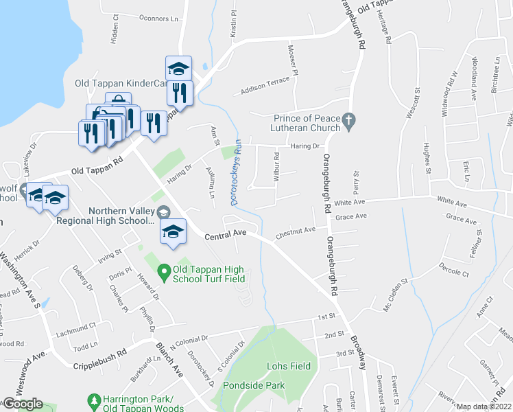 map of restaurants, bars, coffee shops, grocery stores, and more near 155 Brownstone Court in Westwood