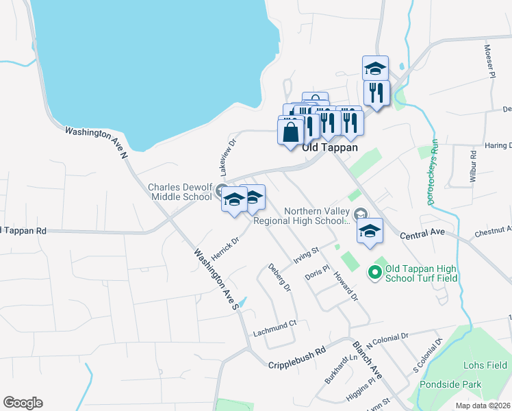 map of restaurants, bars, coffee shops, grocery stores, and more near 21 Charles Place in Old Tappan