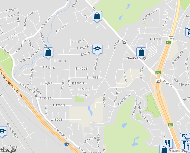 map of restaurants, bars, coffee shops, grocery stores, and more near 707 East 1475 South in Kaysville