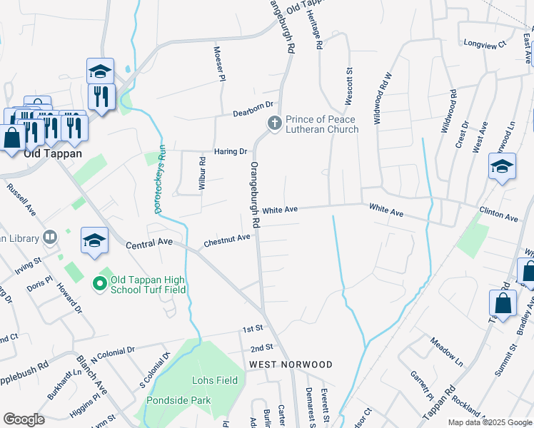 map of restaurants, bars, coffee shops, grocery stores, and more near 191 White Avenue in Old Tappan