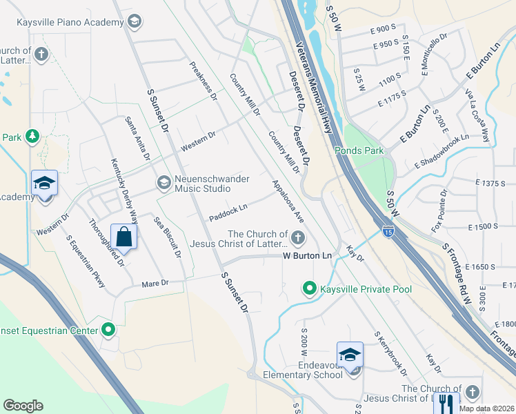 map of restaurants, bars, coffee shops, grocery stores, and more near 353 Paddock Lane in Kaysville