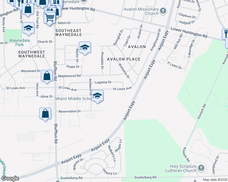 map of restaurants, bars, coffee shops, grocery stores, and more near 1729 Saint Louis Avenue in Fort Wayne