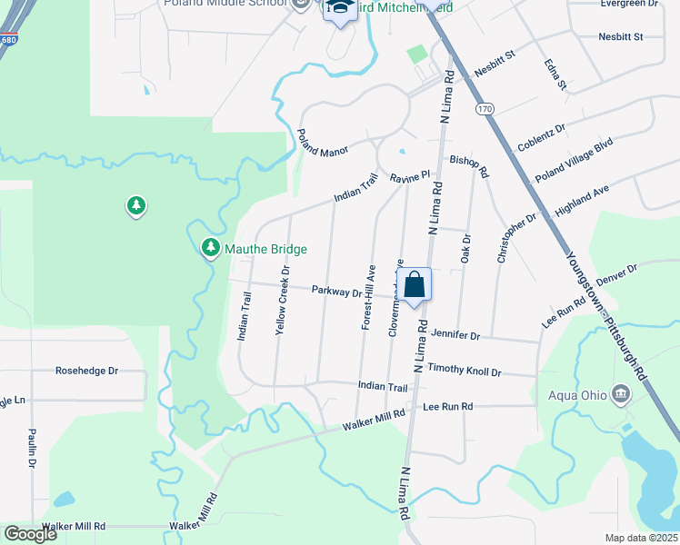 map of restaurants, bars, coffee shops, grocery stores, and more near 7341 Elmland Avenue in Youngstown