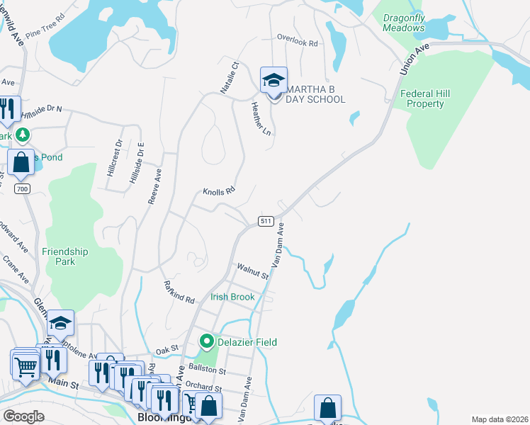 map of restaurants, bars, coffee shops, grocery stores, and more near 153 Union Avenue in Bloomingdale