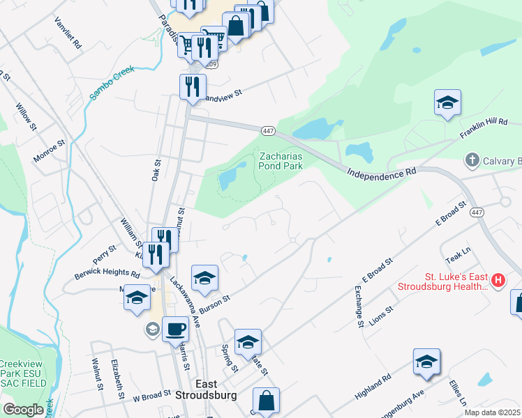 map of restaurants, bars, coffee shops, grocery stores, and more near Jade Avenue in East Stroudsburg