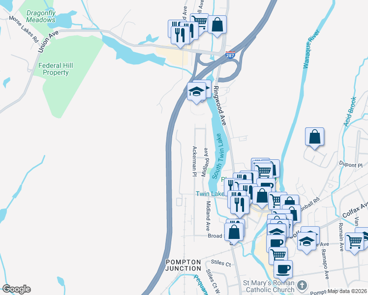 map of restaurants, bars, coffee shops, grocery stores, and more near 310 Federal Hill Road in Pompton Lakes