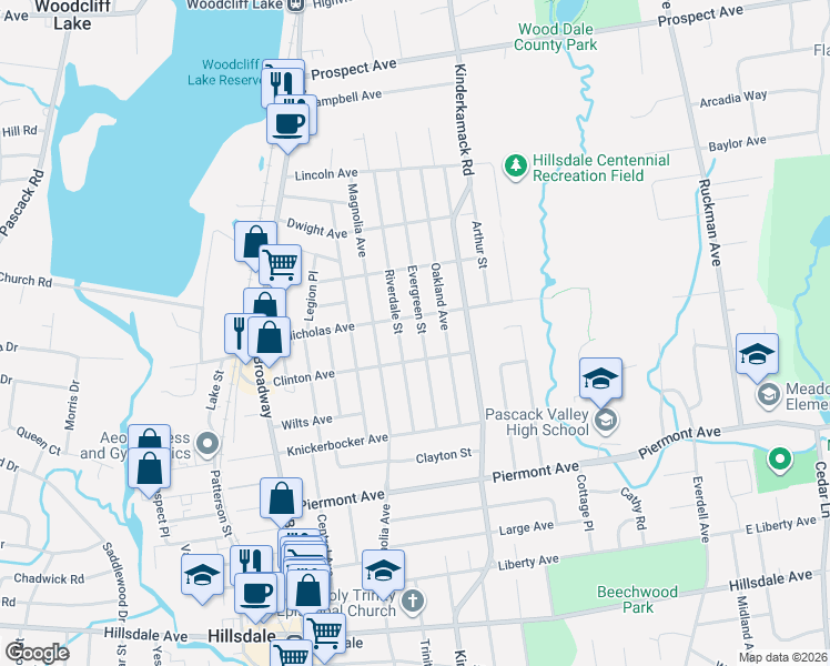 map of restaurants, bars, coffee shops, grocery stores, and more near 79 Riverdale Street in Hillsdale