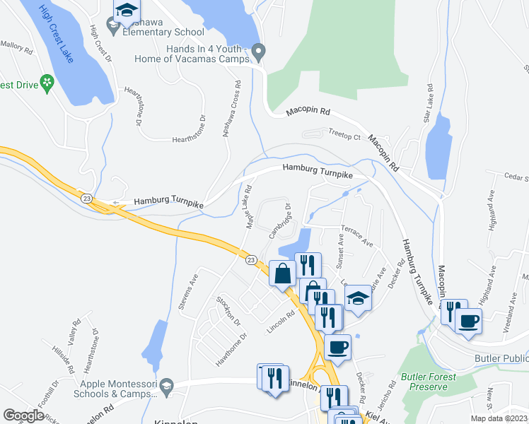map of restaurants, bars, coffee shops, grocery stores, and more near 410 Cambridge Drive in Butler